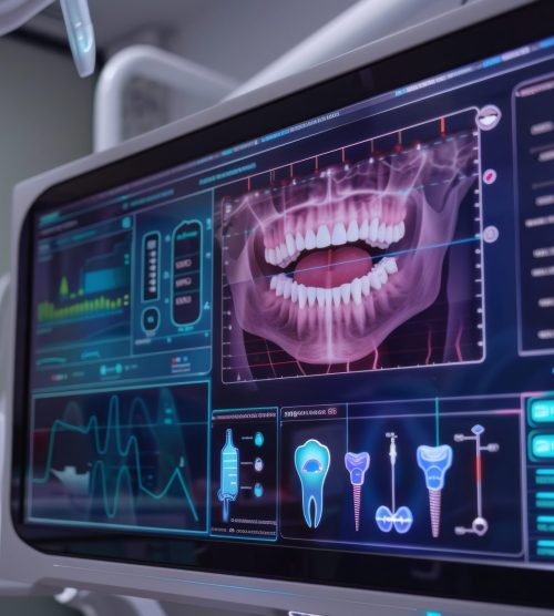 Futuristic medical research of teeth health care with diagnosis